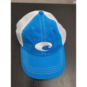 Costa Mens Strapback Blue White Mesh Embroidered Logo Trucker Hat Cap